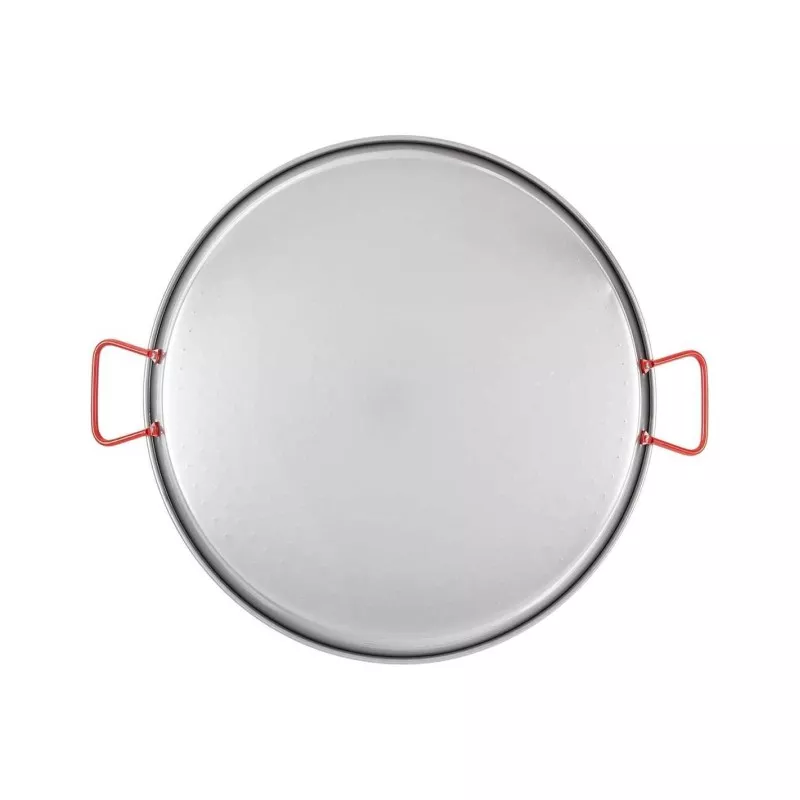 Paellera 65 hierro Garcima 22 raciones con asas rojas y acabado antiadherente ideal para cocinar paellas grandes.
