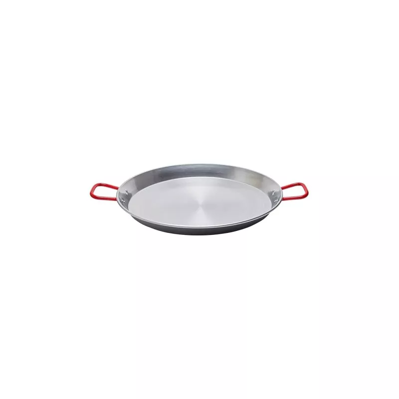 PAELLERA 65 HIERRO GARCIMA 22 RACIONES con borde negro, asas rojas y acabado pulido ideal para paellas grandes
