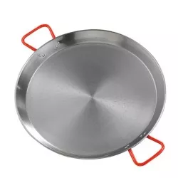 PAELLERA 80 HIERRO GARCIMA 40 RACIONES con asas rojas, diseño plano y acabado pulido para cocinar paellas.