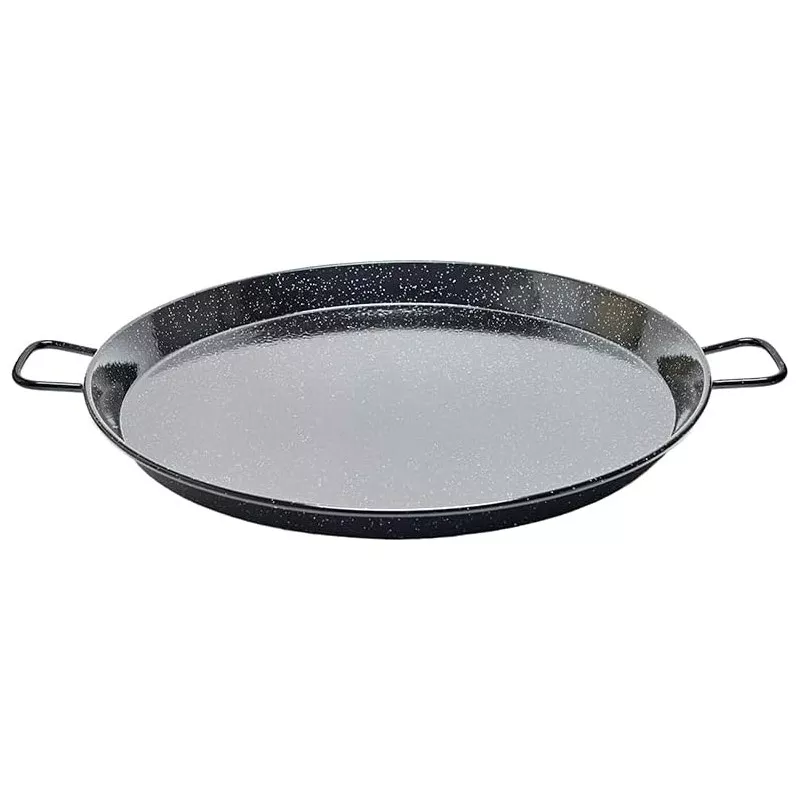 Paellera 65 esmaltada Garcima color negro con asas, ideal para preparar paellas y otros arroces.