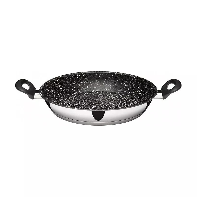 Paellera 24 cm piedra 51223 Inoxibar de acero inoxidable con recubrimiento antiadherente negro y asas ergonómicas.