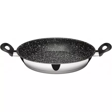 Paellera 24 cm piedra 51223 Inoxibar de acero inoxidable con recubrimiento antiadherente negro y asas ergonómicas.
