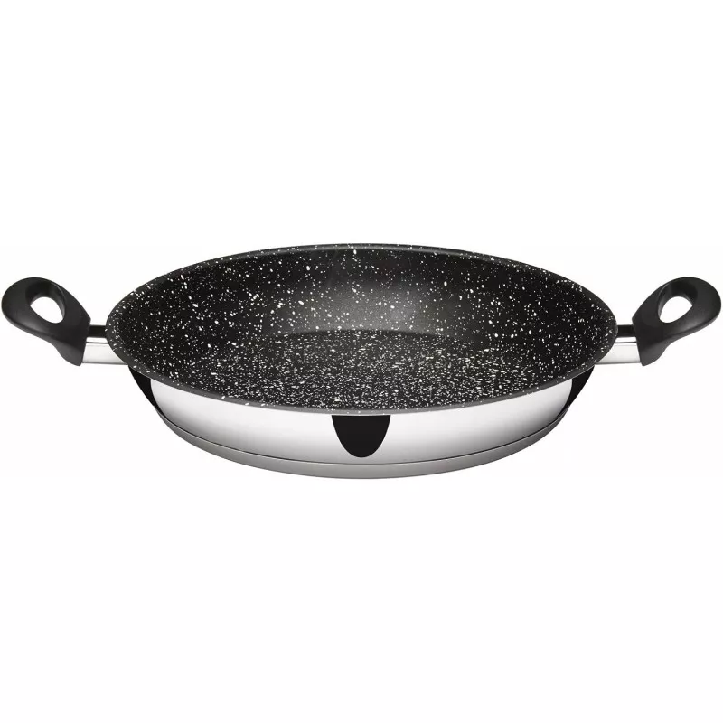 PAELLERA 28 CM. PIEDRA 51228 INOXIBAR con recubrimiento antiadherente negro y asas ergonómicas de acero inoxidable.