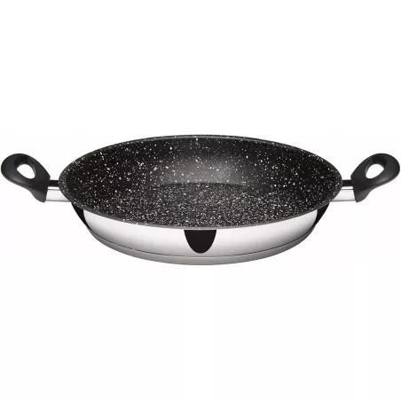 PAELLERA 28 CM. PIEDRA 51228 INOXIBAR con recubrimiento antiadherente negro y asas ergonómicas de acero inoxidable.
