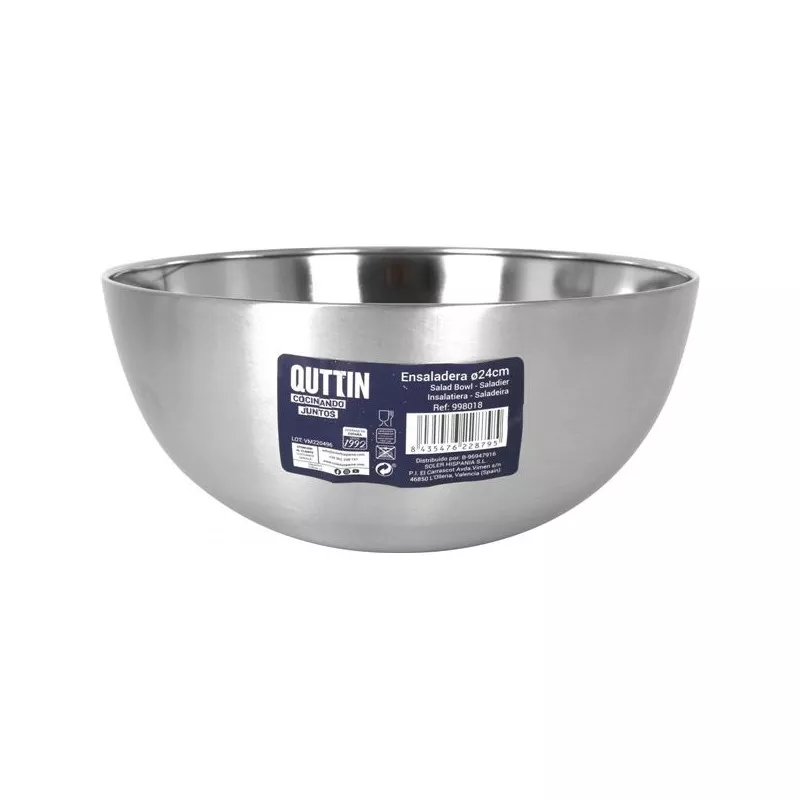 BOL ACERO QUTTIN COCRODILE 24 CM 998018 brillante en acero inoxidable, diseño elegante y formato amplio para ensaladas.