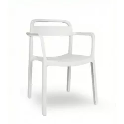 SILLA C/BRAZO JUNE GARBAR BCO 6852 blanca de plástico con diseño moderno y acabado mate, ideal para interiores y exteriores.