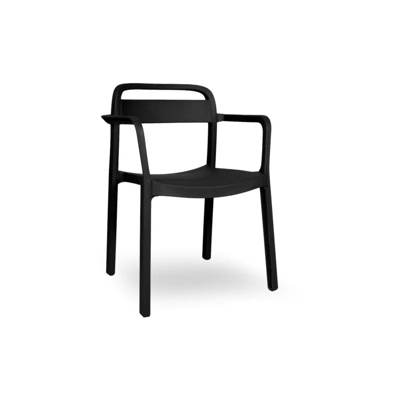 Silla con brazos Garbar June negra apilable UV de polipropileno resistente y diseño moderno ideal para exteriores.