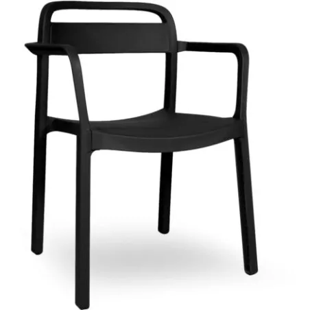 Silla con brazos Garbar June negra apilable UV de polipropileno resistente y diseño moderno ideal para exteriores.