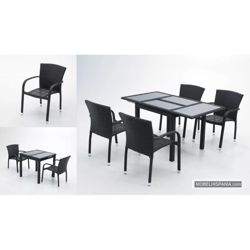 SILLON HAITI ALUMINIO+RATTAN 8847C con estructura de aluminio, acabado en rattan negro y diseño moderno.