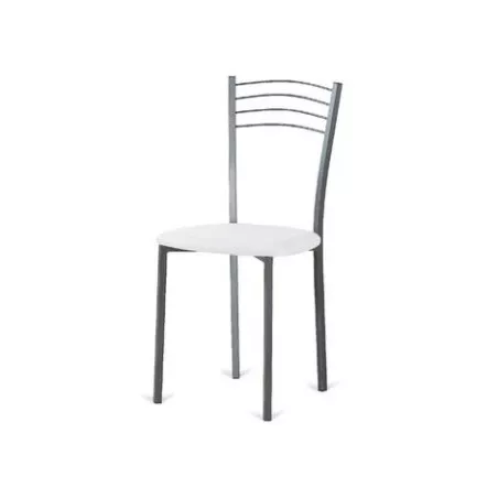SILLA COCINA CADIZ P/PLATA A/BCO MUNDO de metal color plata con asiento blanco y diseño moderno de líneas limpias