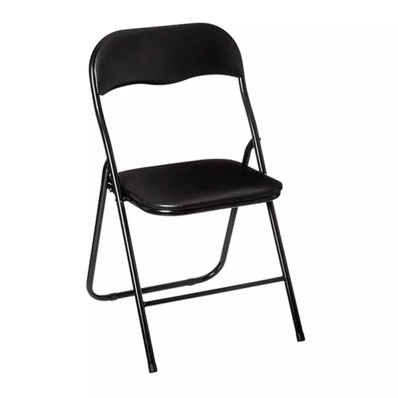 Silla plegable Basic negra de metal acolchada, diseño práctico y dimensiones 44x45x78 cm ideal para espacios reducidos