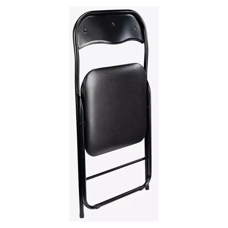 Silla plegable Basic negra de metal con asiento acolchado, dimensiones 44x45x78 cm, diseño práctico y funcional.