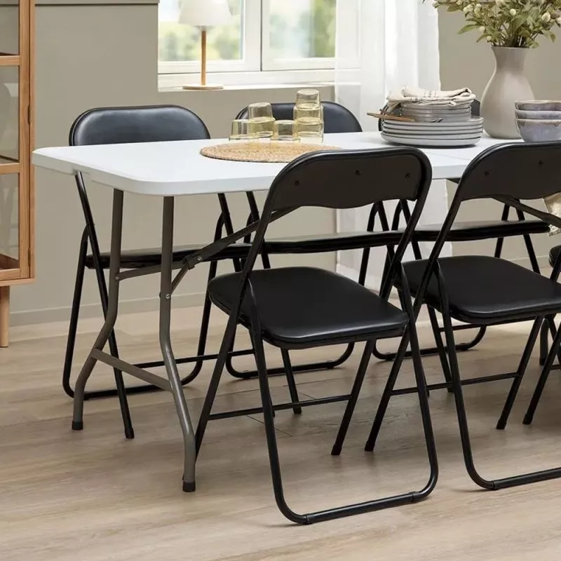Silla plegable Basic negra de metal acolchada, diseño compacto ideal para espacios reducidos, dimensiones 44x45x78 cm