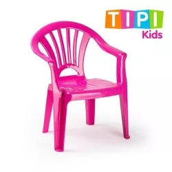 Sillón infantil Plastiforte Tipi resina apilable rosa, diseño ergonómico, material resistente y fácil de limpiar.