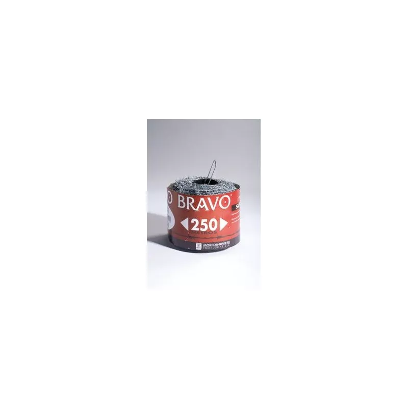 ALAMBRE ESPINO 14*08*250 MOR AMARILLO de acero galvanizado, fuerte y duradero, ideal para cercas y seguridad.