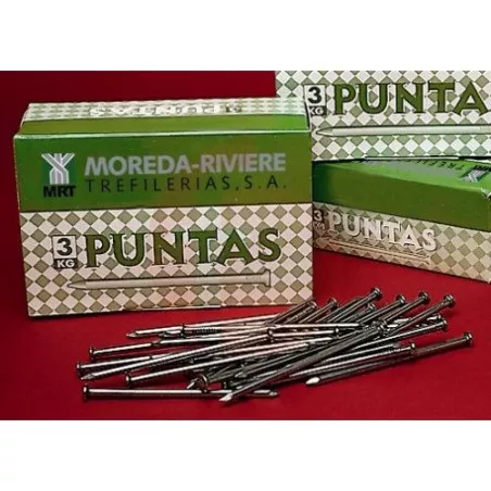 PUNTA 25/180 de acero inoxidable en presentación de 3KG, perfecta para uso en construcción y carpintería.