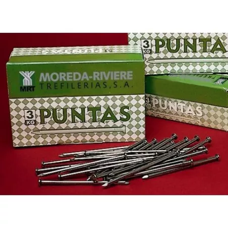 PUNTA 25/200 de acero inoxidable, diseño robusto, caja de 3KG ideal para construcción y manualidades.