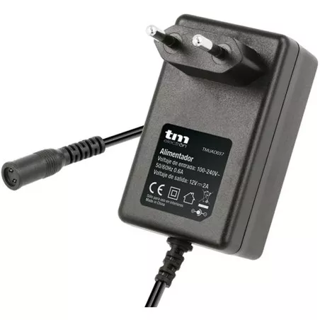 ALIMENTADOR ELECT. EST. 12V TMUAD037 negro, compacto, con diseño ergonómico y cable de conexión robusto.