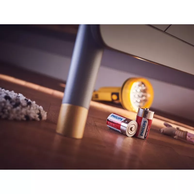 PILA ALCALINA LR20 PHILIPS E*2 LR20PHI batería de 1.5V con diseño cilíndrico y acabado metálico brillante