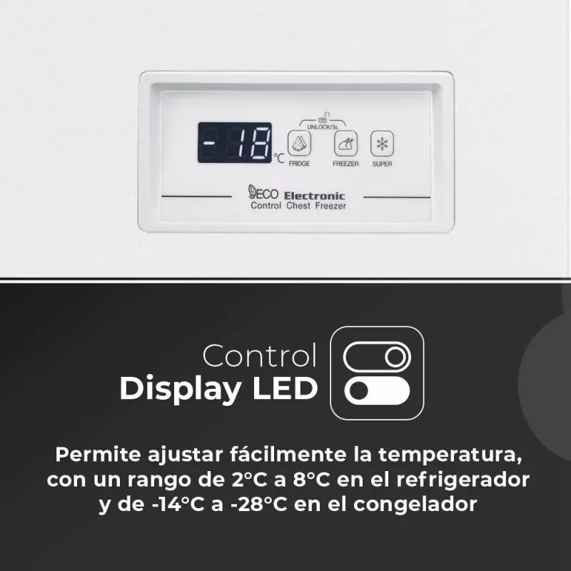 Congelador horizontal Aspes ACH3001EDC 287L – libre instalación blanco con control LED y ajuste de temperatura.