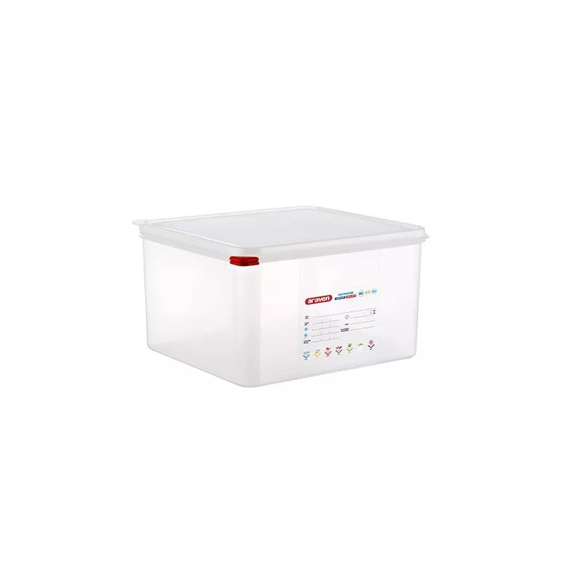 CUBETA ARAVEN 00471 19 L de plástico transparente con tapa y sistema de cierre hermético.