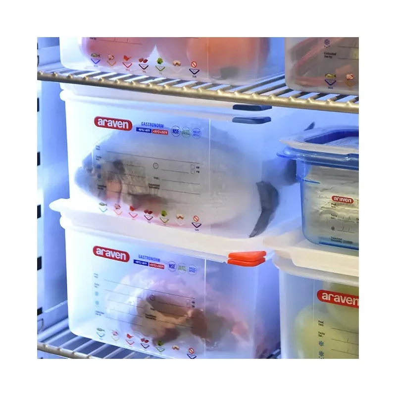 CUBETA ARAVEN 00471 19 L. transparente de plástico resistente, ideal para almacenamiento de alimentos.