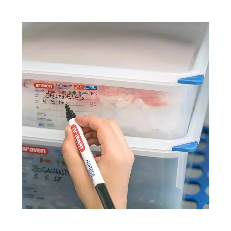 CUBETA ARAVEN 3021 1 L. transparente con tapa azul y diseño apilable para almacenamiento en cocina