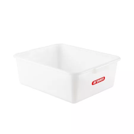 CUBETA ARAVEN 1134 20L. HONDA de plástico blanco, diseño rectangular con asas laterales para fácil manejo.