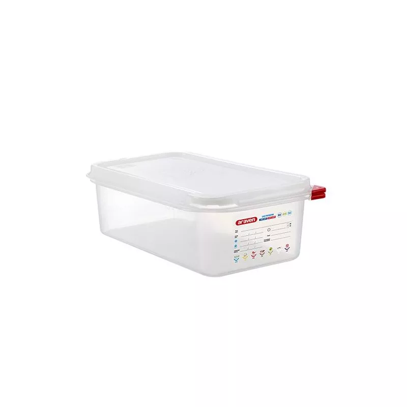 CUBETA ARAVEN 3030 4 L de plástico transparente con tapa hermética y sistema de cierre rojo