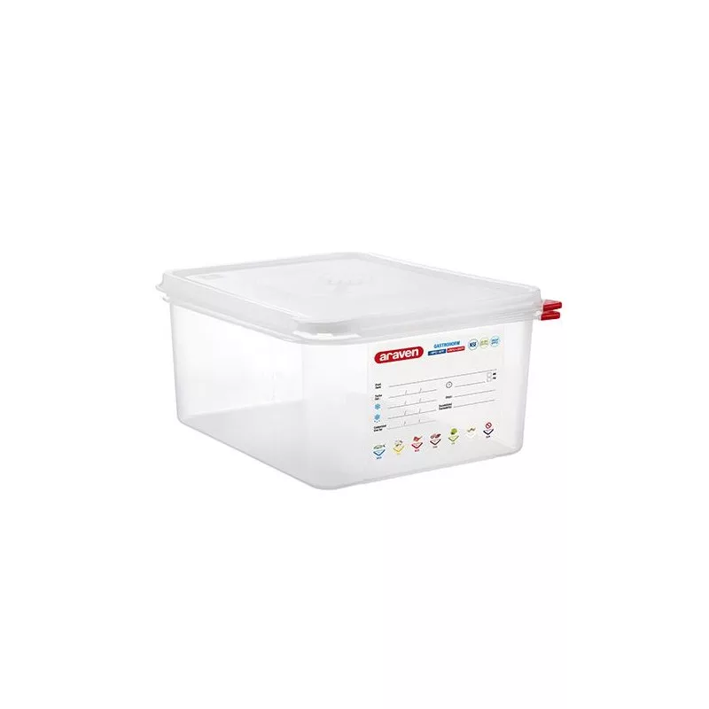 CUBETA ARAVEN 3034 10 L de plástico transparente con tapa y diseño apilable para almacenamiento eficiente.