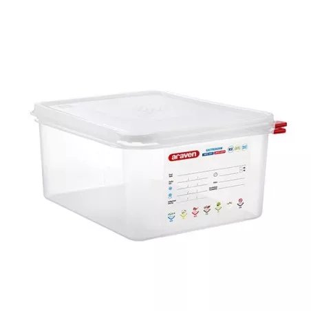 CUBETA ARAVEN 3034 10 L de plástico transparente con tapa y diseño apilable para almacenamiento eficiente.