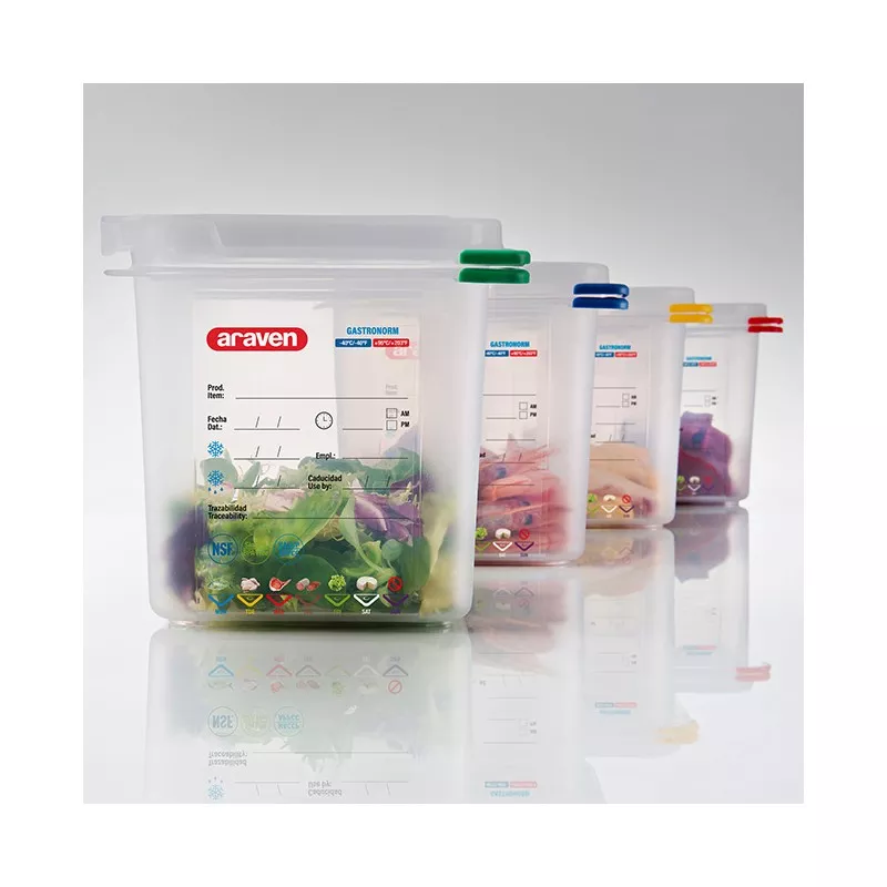 CUBETA ARAVEN 3028 4.3 L transparente de plástico con tapa a presión y graduación lateral para almacenamiento.