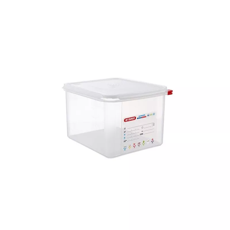 CUBETA ARAVEN 3035 12.5 L de plástico transparente con tapa y sistema de cierre hermético.