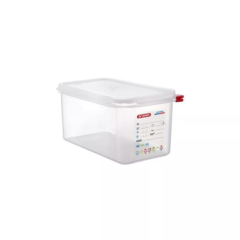 CUBETA ARAVEN 3031 6 L de plástico transparente con tapa a presión y sistema de cierre seguro.