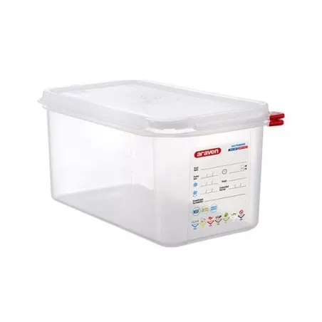 CUBETA ARAVEN 3031 6 L de plástico transparente con tapa a presión y sistema de cierre seguro.