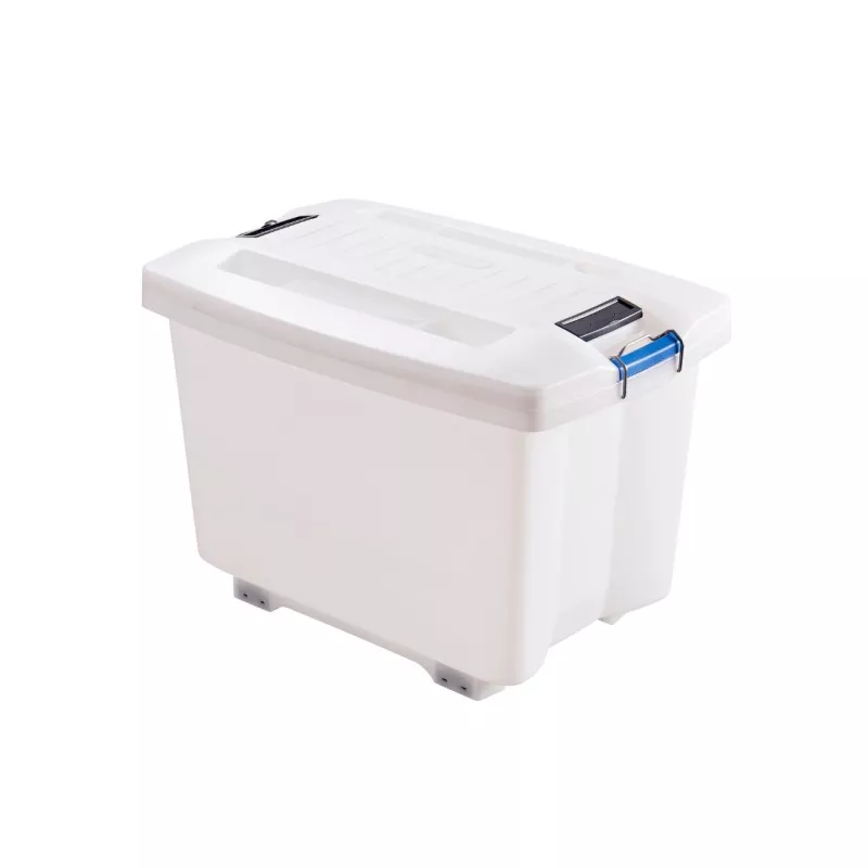 CUBETA ARAVEN 870 FOOD BAC C/R 70 L de plástico blanco con tapa hermética y ruedas para facilitar el transporte.