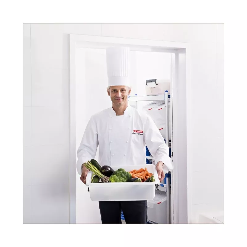 CUBETA ARAVEN 1170 25L de plástico blanco, gran capacidad y diseño apilable ideal para almacenamiento.