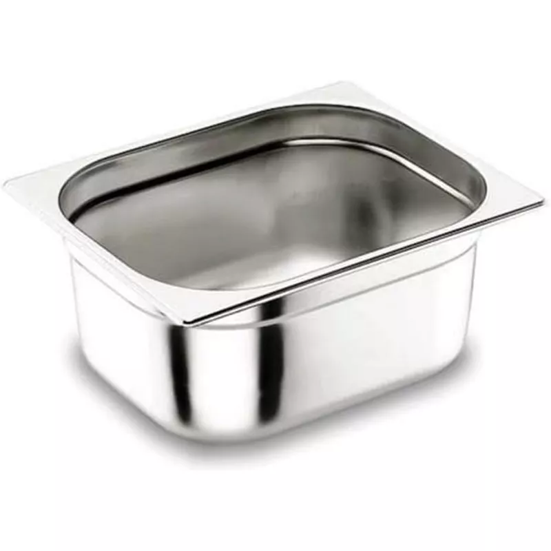 CUBETA GASTRONOR 1/9 RFº 66910 LACOR 1L de acero inoxidable, rectangular y pulido, ideal para almacenar alimentos.