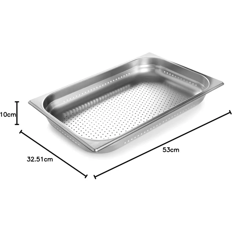 CUBETA GASTRONOR 1/1 RFº 66112Z LACOR de acero inoxidable con perforaciones y bordes elevados, 53x32.5 cm.