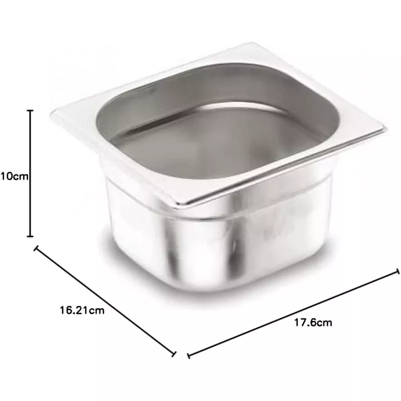 CUBETA GASTRONOR 1/6 RFº 66610 LACOR 1,60L de acero inoxidable con diseño rectangular y acabado pulido, ideal para la cocina.