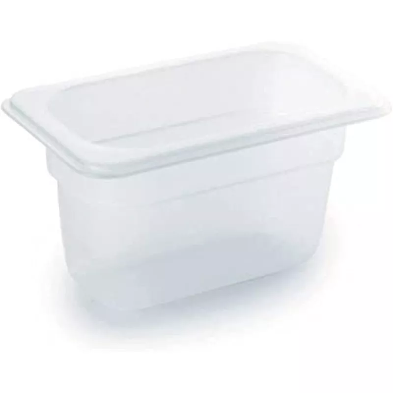 CUBETA GASTRONOR 1/9 RFª 66965 LACOR 0,70L de plástico traslúcido con tapa, ideal para almacenamiento en cocina.