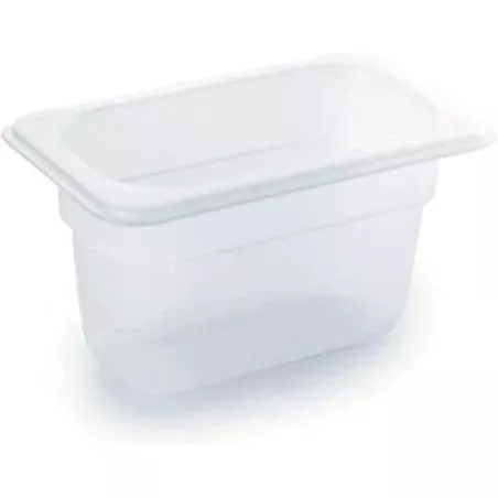 CUBETA GASTRONOR 1/9 RFª 66965 LACOR 0,70L de plástico traslúcido con tapa, ideal para almacenamiento en cocina.