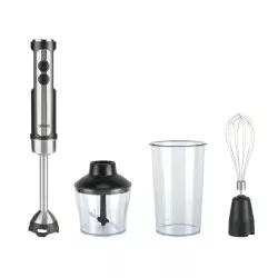 Batidora de mano Bourgini 222401 1200W 20 velocidades inox en diseño elegante con accesorios de plástico y acero inoxidable.