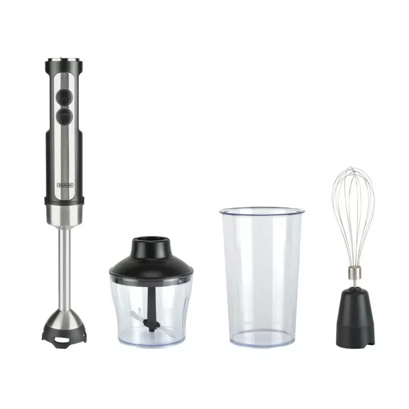 Batidora de mano Bourgini 222401 1200W inox, 20 velocidades, incluye vaso mezclador y varilla batidora.