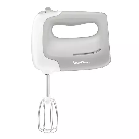 Batidora amasadora Moulinex HM450B10 450W blanca y gris con bol de 3.5L y mezclador de varillas inoxidable.