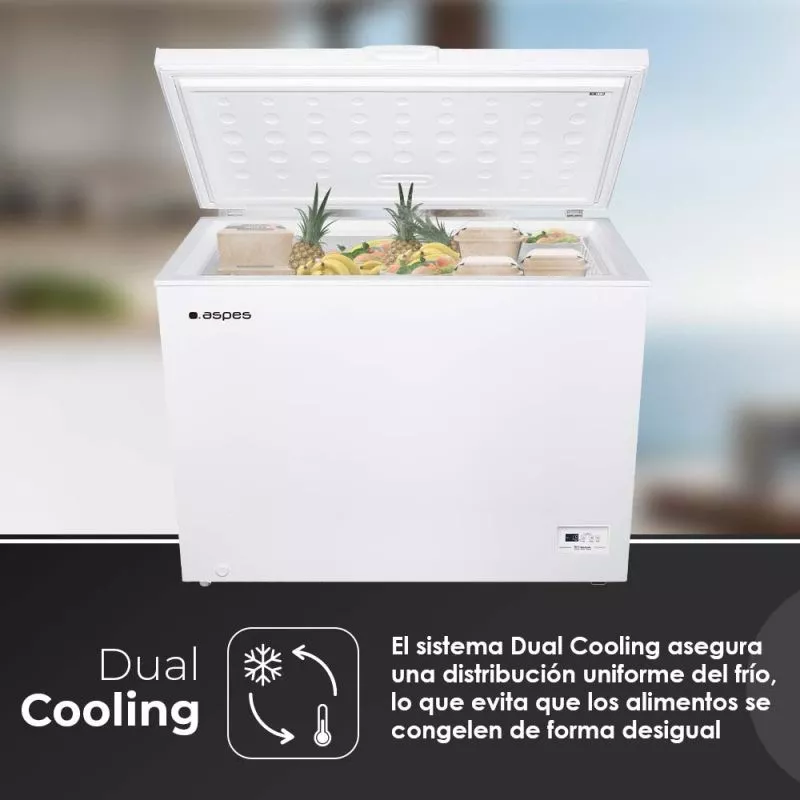 Congelador horizontal Aspes ACH3001EDC 287L libre instalación color blanco con sistema Dual Cooling y tapa abatible