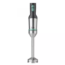Batidora de mano Jata JEBT1853 1000W con acabado en acero inoxidable y diseño ergonómico, incluye accesorios.