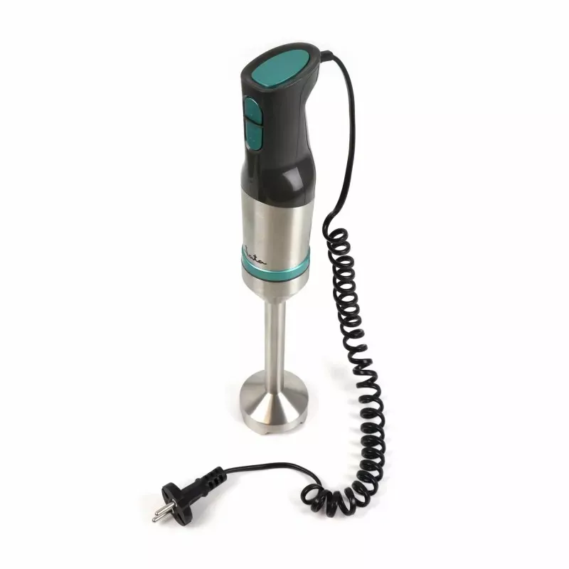 Batidora de mano Jata JEBT1853 1000W con diseño ergonómico y acabado en acero inoxidable, incluye varios accesorios.