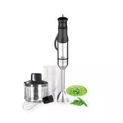 Batidora de mano TM Electron TMPBA017 1200W inox con accesorios, diseño ergonómico y fácil de usar en color acero inoxidable.