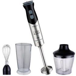 Batidora de mano Nevir NVR-8350BA 700W inox con accesorios negros, diseño ergonómico y acabado de acero inoxidable